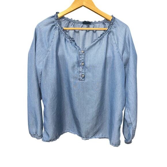 J Jill Denim Chambray Pullover top Blouse S lightweight Peasant Boho western - Picture 1 of 8